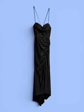 Corset Gown Sequin Bodice Mermaid Train Slit Blk See measurements Prom‎